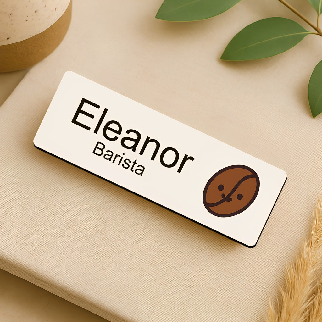 Personalised Barista Coffee Icon Name Badge 2.5 x 7.5cm