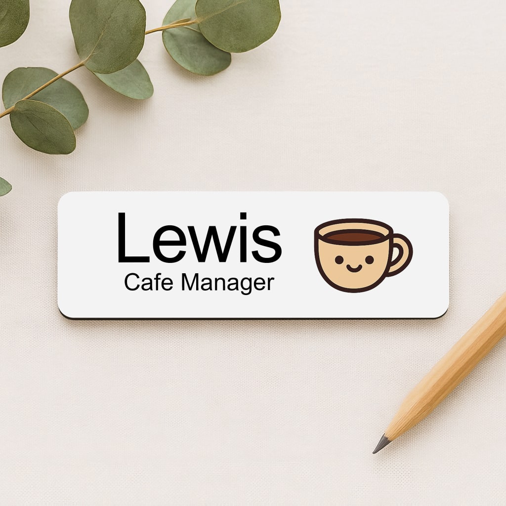 Personalised Barista Coffee Icon Name Badge 2.5 x 7.5cm