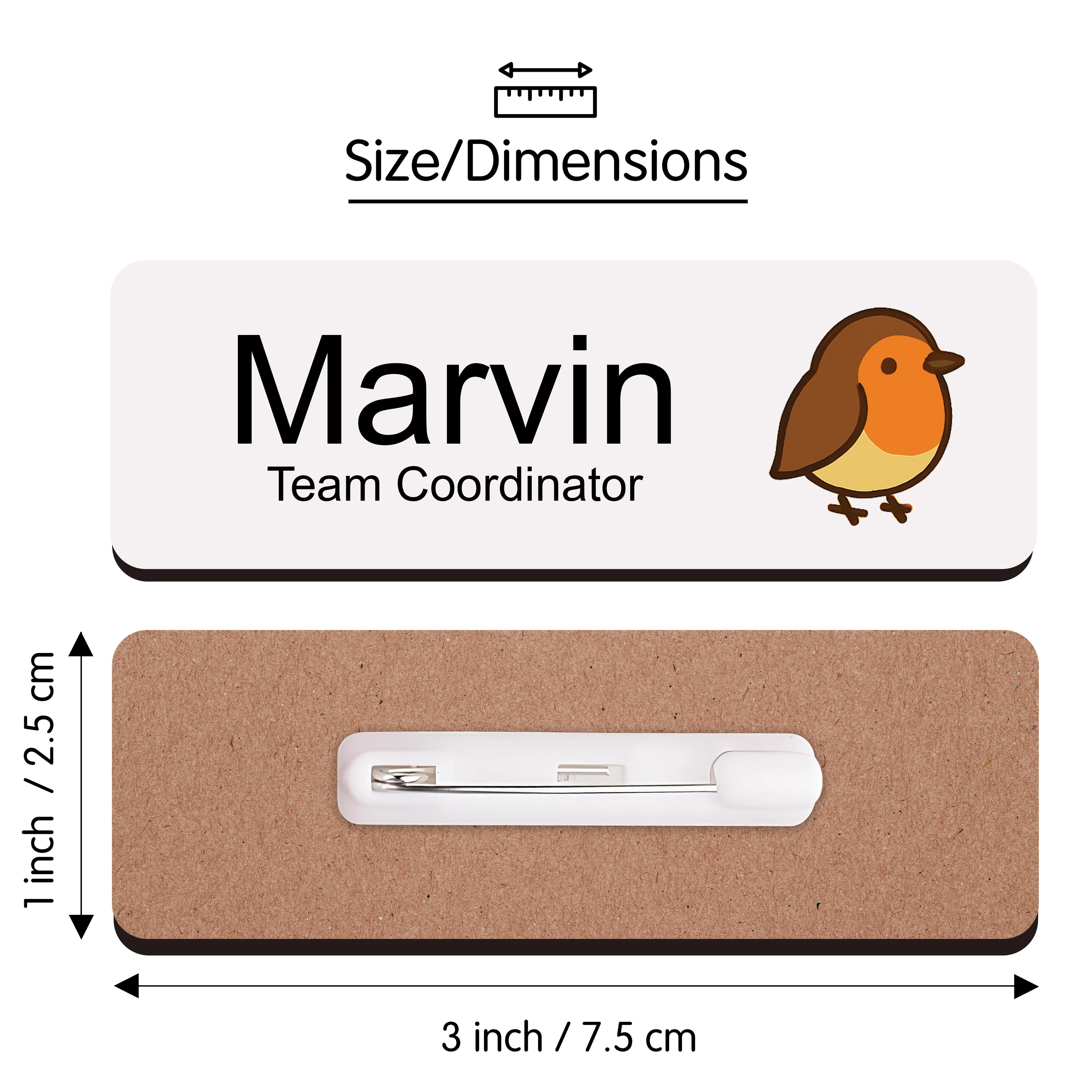 Personalised Cute Bird Icon Name Badge 2.5 x 7.5cm