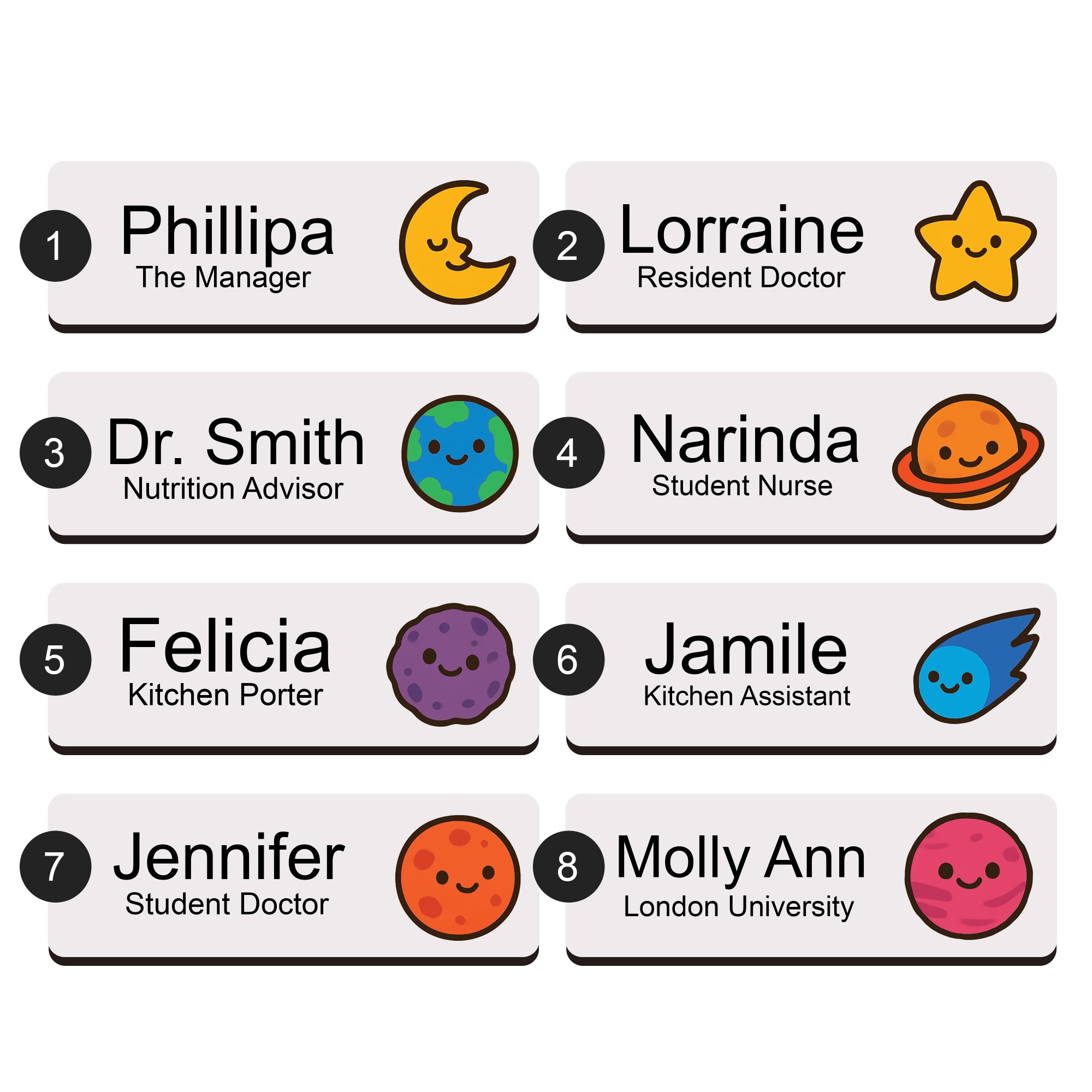 Personalised Cartoon Space Name Badge 2.5 x 7.5cm