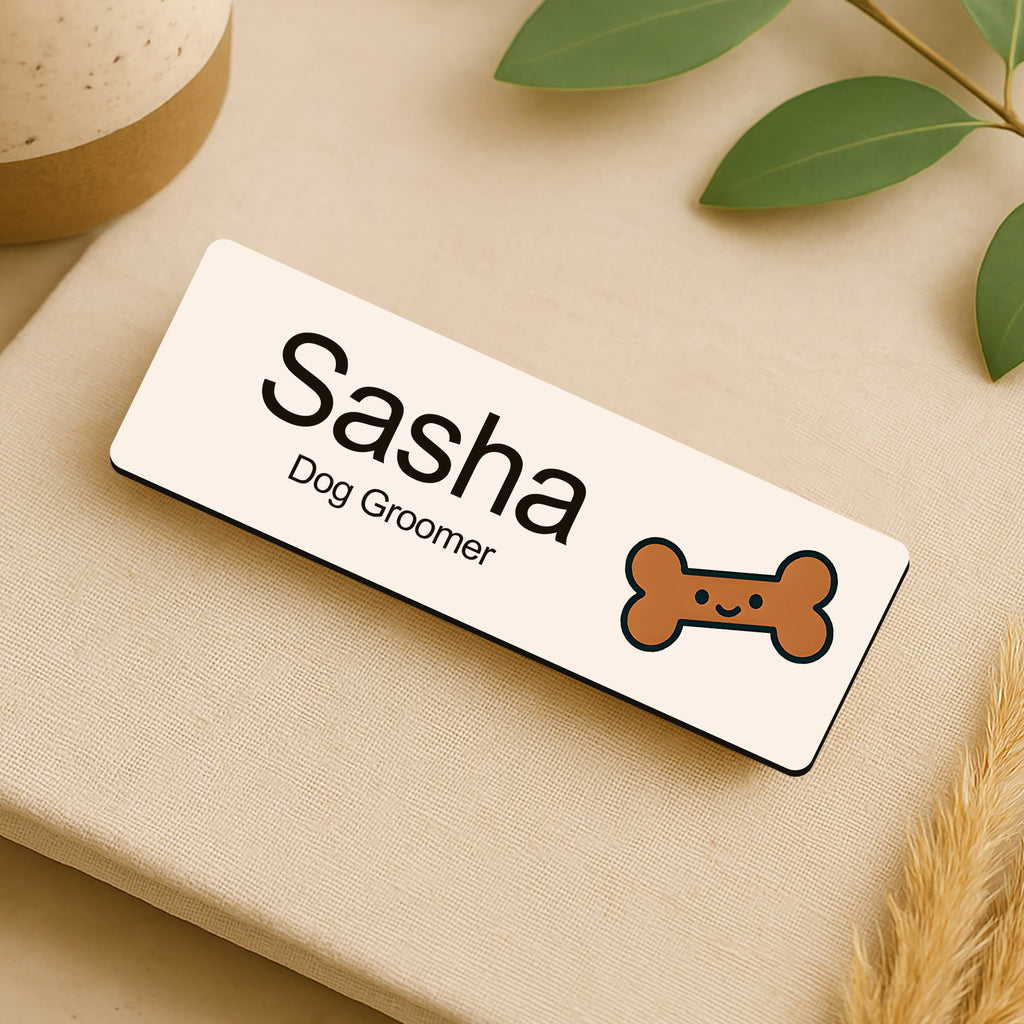 Personalised Vet & Dog Groomer Name Badge 2.5 x 7.5cm