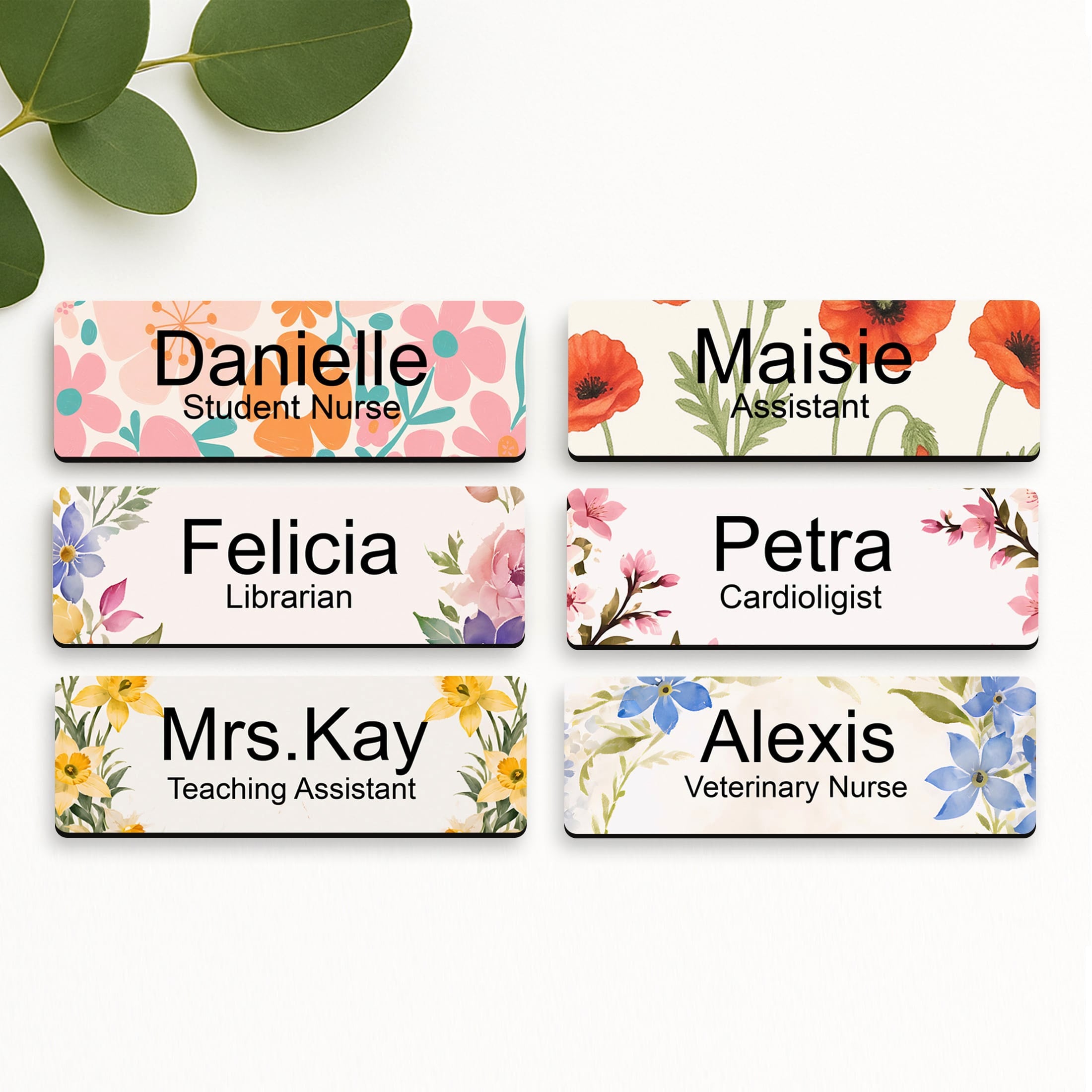 Personalised Floral Print Name Badge 2.5 x 7.5cm
