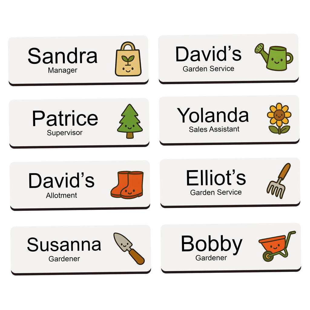 Personalised Garden Themed Name Badge 2.5 x 7.5cm