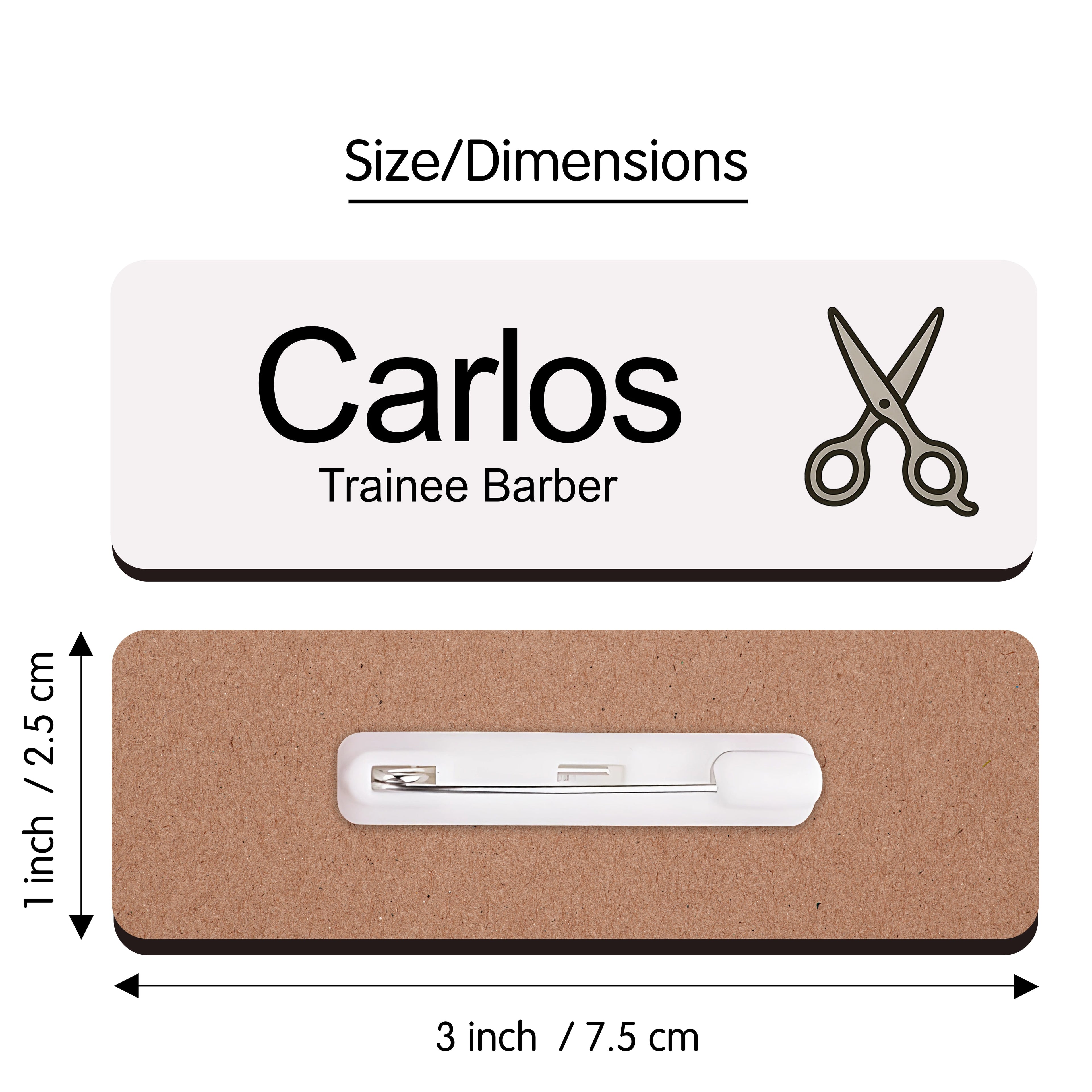 Personalised Barber & Hairdresser Name Badge 2.5 x 7.5cm